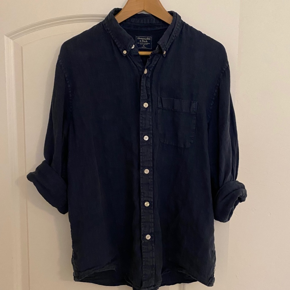 Abercrombie & Fitch Navy 100% linen shirt sz L